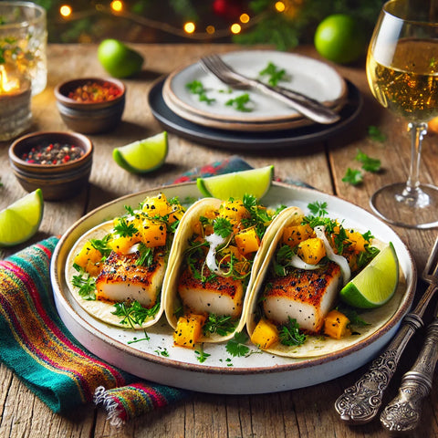 Spicy Black Cod Tacos with Mango Salsa